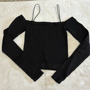 Free people black off the shoulder long sleeved crop top